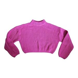 H&M Divided Hot Pink Cropped Mock Neck Ribbed Knit Sweater Medium 109